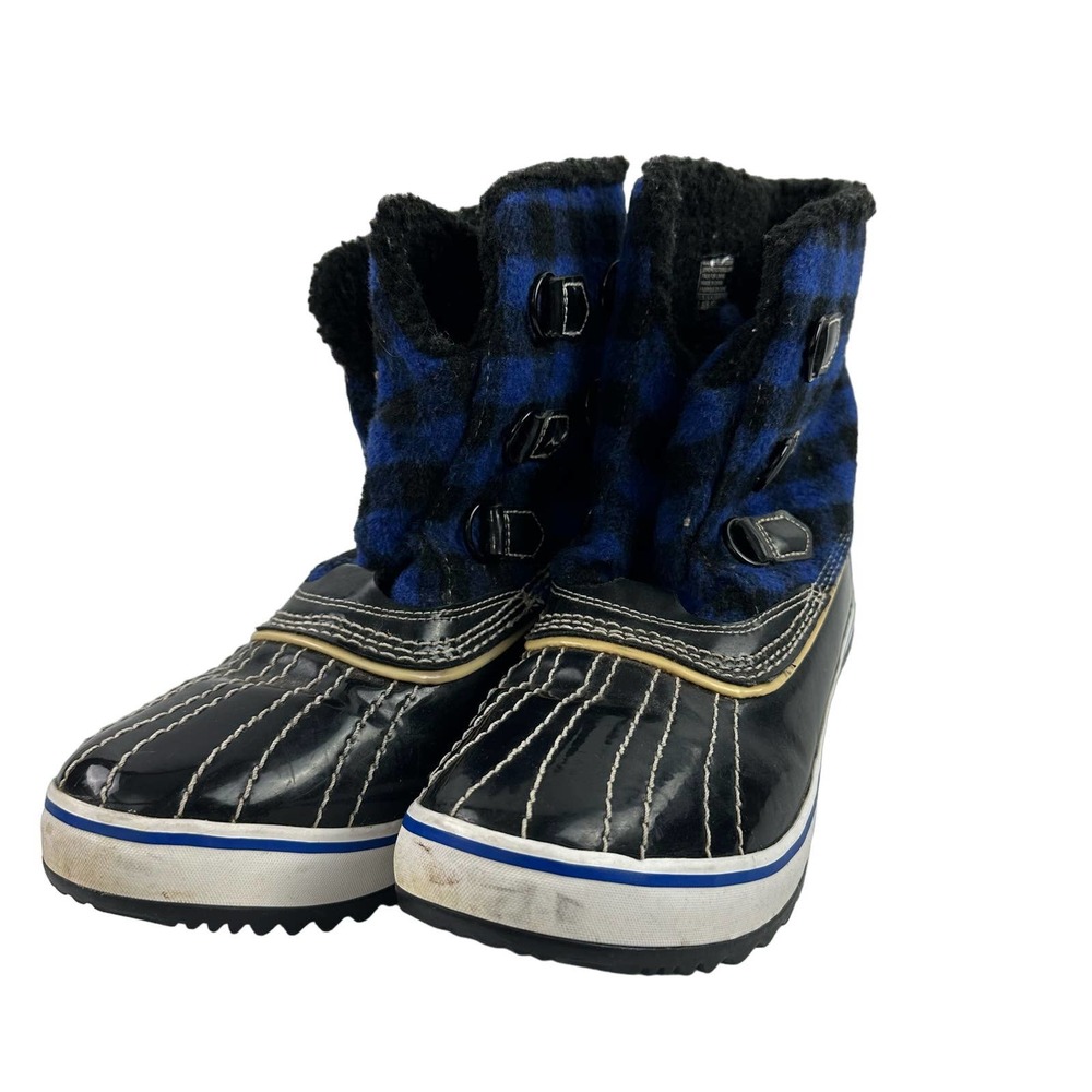 Sketchers Waterproof Boots‎ Fleece Blue Black Plaid Womens Size 8.5 NO LACES